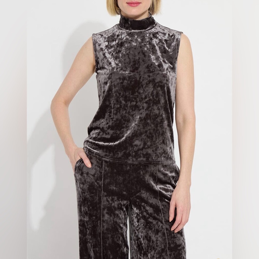 Lysse Crushed Velvet Ezra Sleeveless Top in Charcoal